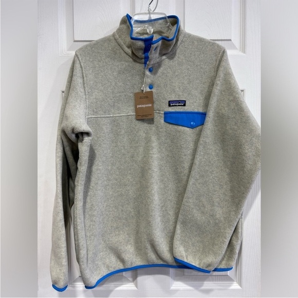 Patagonia Women’s Medium Synchilla Snap-T Fleece Pullover Jacket Blue Cream NWT - Picture 1 of 11